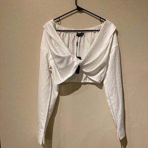 Twist Front Satin Long Sleeve Crop Top